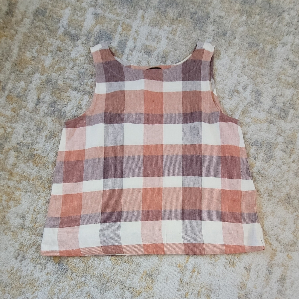 NWT Ann Taylor Plaid Sleeveless Linen Blend Top